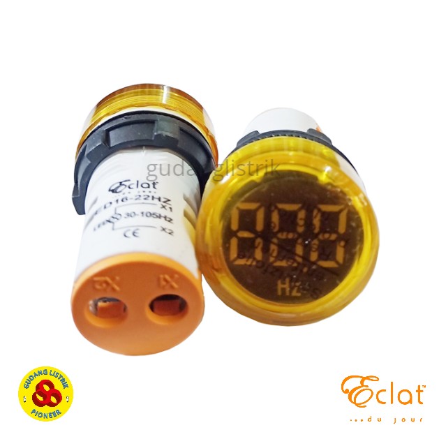 Eclat Pilot Lamp LED Hz Meter 22mm 30-105Hz Round Panel Frequency Yellow Indicator