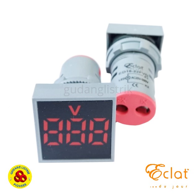 Eclat Pilot Lamp LED Volt Meter 22mm 20-500V Square Panel Red Indicator