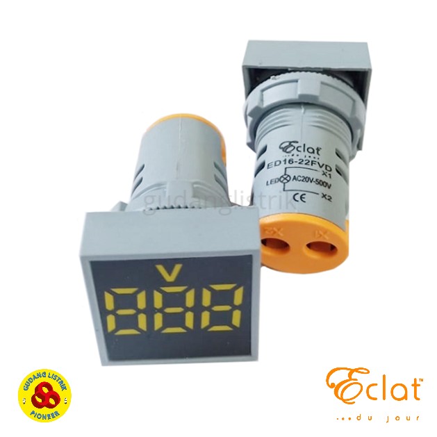 Eclat Pilot Lamp LED Volt Meter 22mm 20-500V Square Panel Yellow Indicator