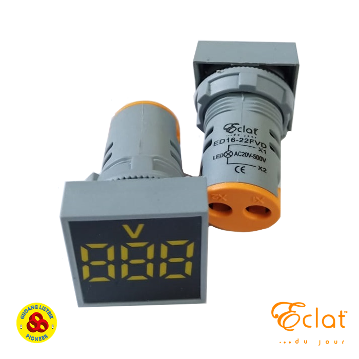 Eclat Pilot Lamp LED Volt Meter 22mm 20-500V Square Panel Yellow Indicator