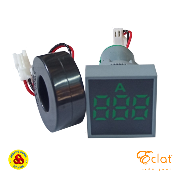 Eclat Pilot Lamp LED Amp Meter 22mm 0-100A Square Panel Amp Green Indicator