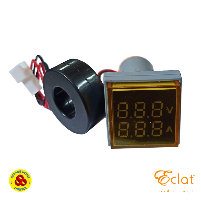 Eclat Pilot Lamp LED Volt Amp Meter 22mm 0-100A 20-500V Square LED Yellow Indicator