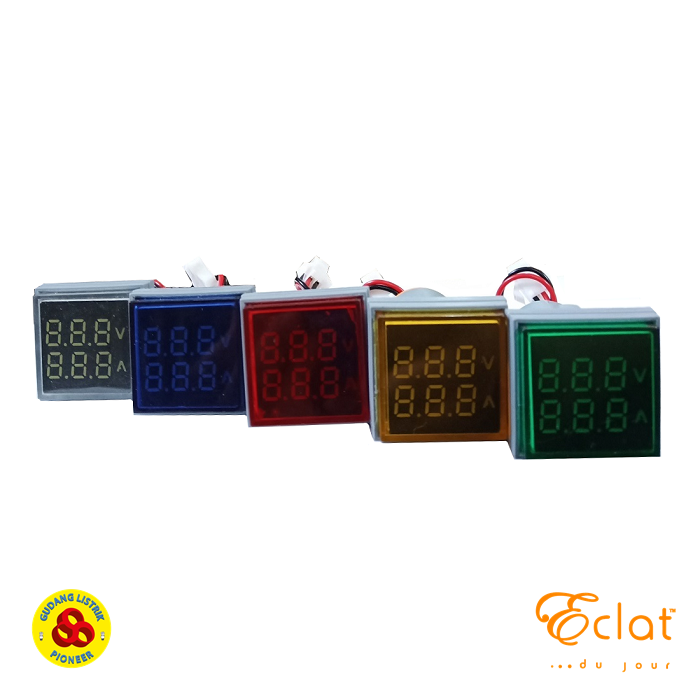 Eclat Pilot Lamp LED Volt Amp Meter 22mm 0-100A 20-500V Square LED Yellow Indicator
