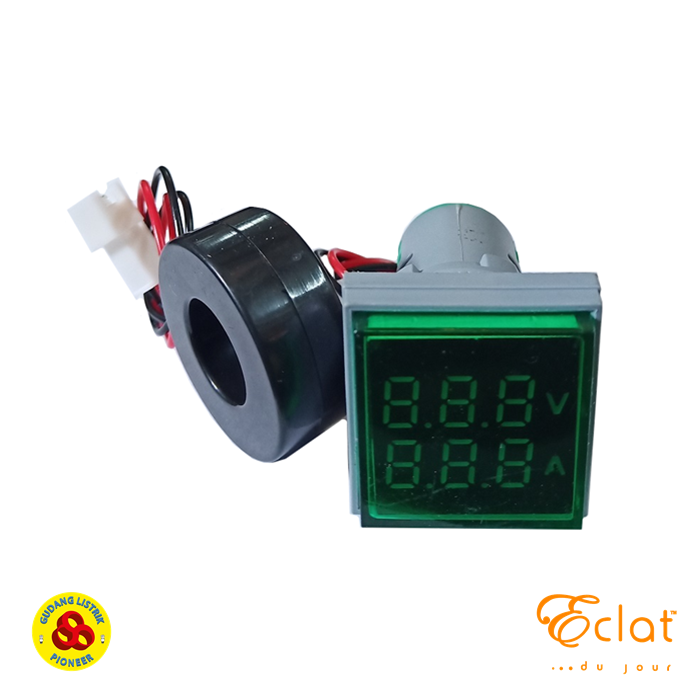 Eclat Pilot Lamp LED Volt Amp Meter 22mm 0-100A 20-500V Square LED Green Indicator