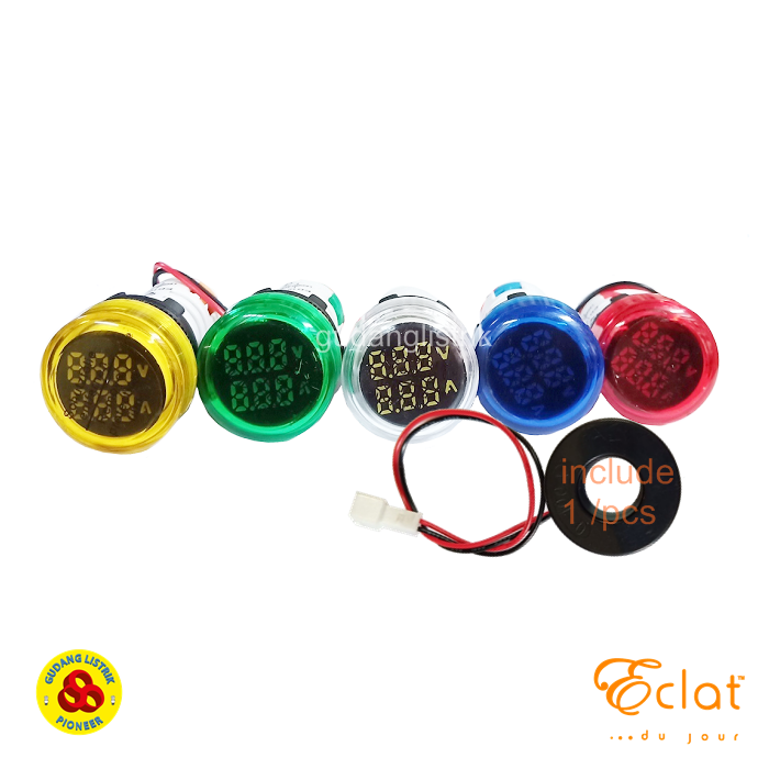 Eclat Pilot Lamp LED Amp Volt Meter 22mm 0-100A 20-500V Round LED Red Indicator