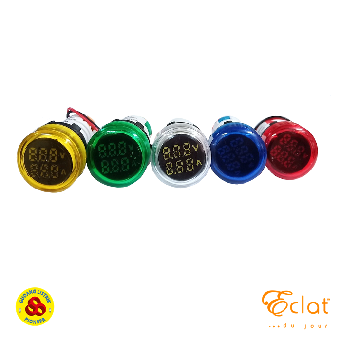 Eclat Pilot Lamp LED Amp Volt Meter 22mm 0-100A 20-500V Round LED Yellow Indicator
