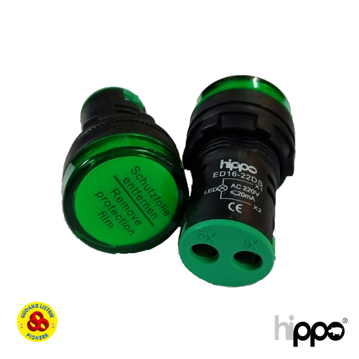 Hippo Pilot Lamp LED 22mm 220V AC Panel LED Green Indicator 22mm